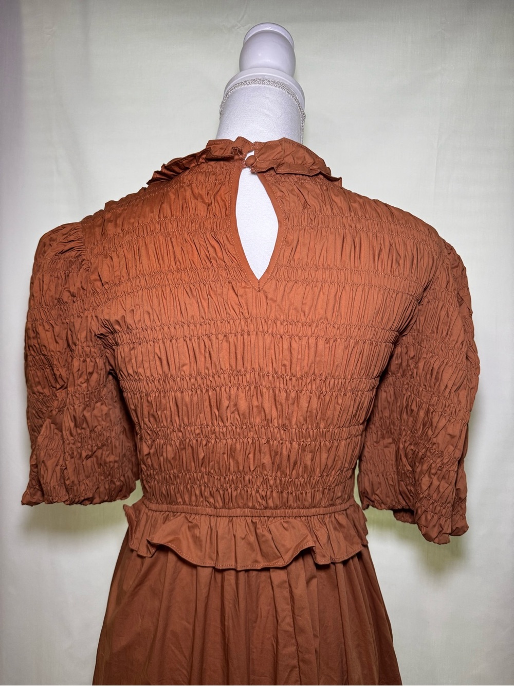 Moon River Smocked Rust Brown Maxi Dress with Puff Sleeves - Picture 4 of 4